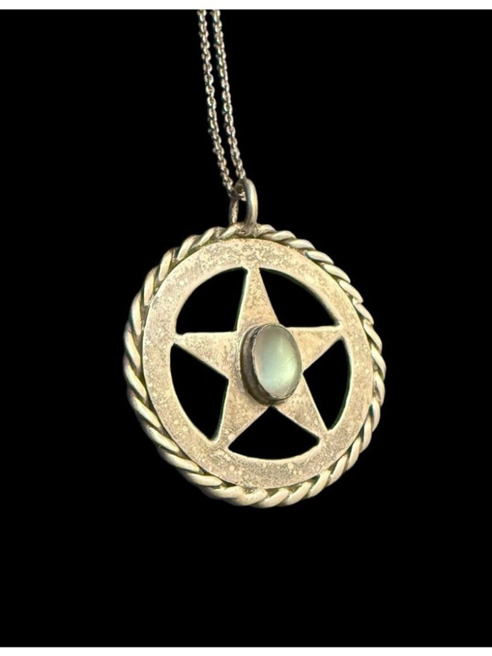 Vintage Sterling Silver Star Pendant Oval Labradorite Gemstone Necklace